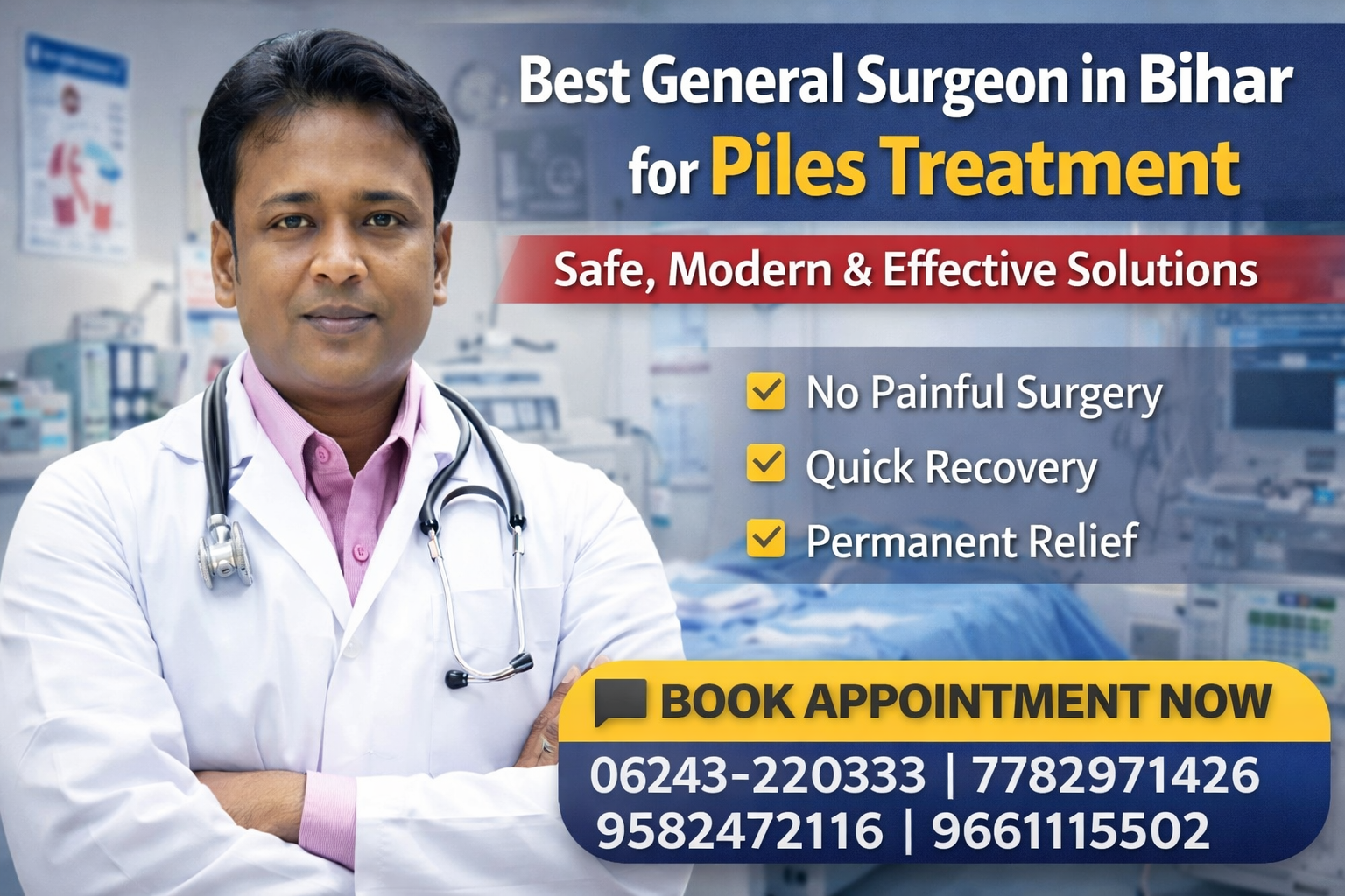 Read more about the article Piles Doctor in Bihar – Meet the Best General Surgeon in Bihar for Advanced Treatment